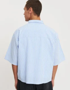 Ace Supply Cropped Short Sleeve Shirt in Lt Blue