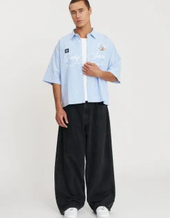 Ace Supply Cropped Short Sleeve Shirt in Lt Blue