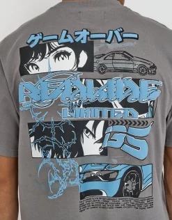 Anime Car Relaxed Fit T Shirt in Alloy Grey