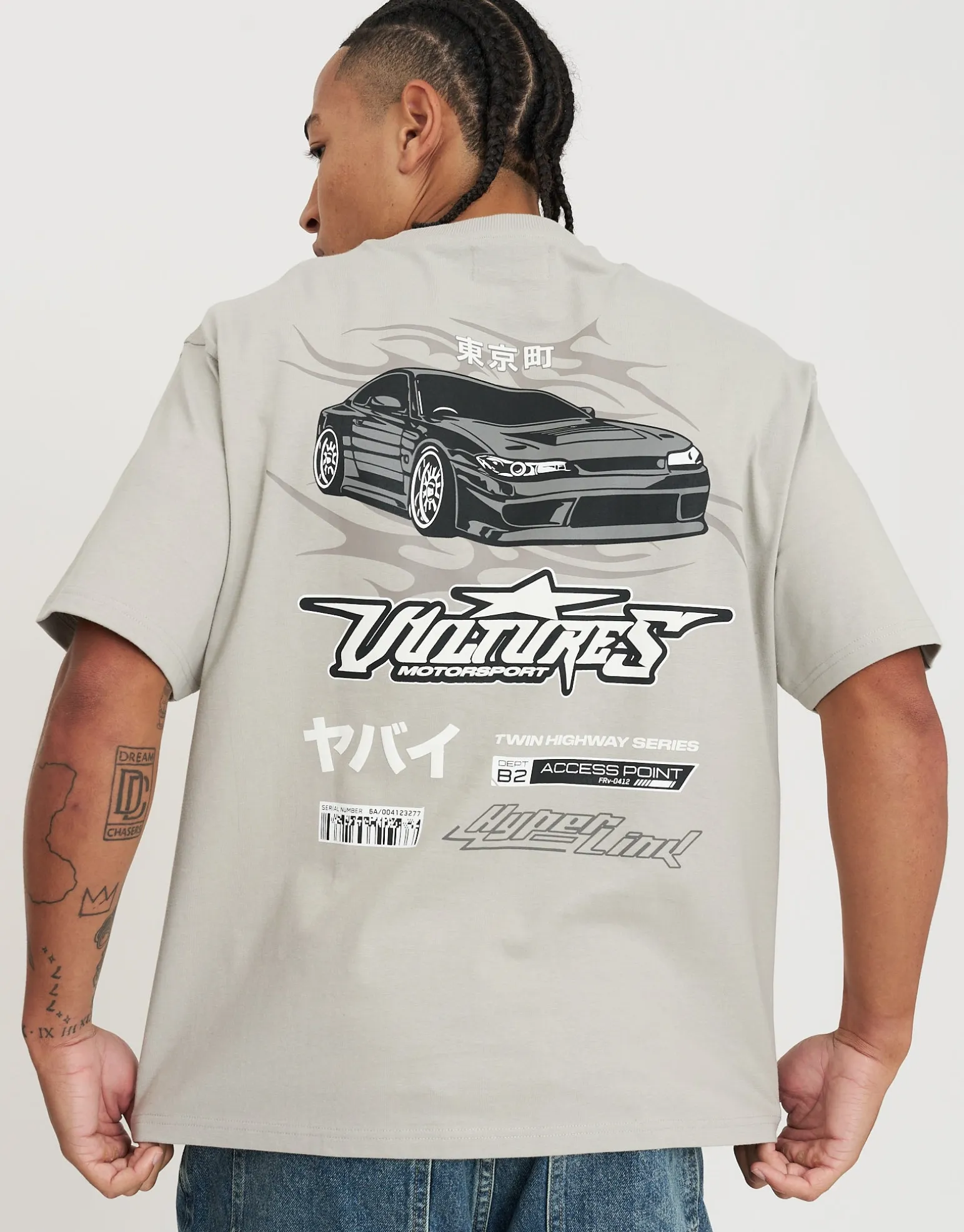Anime Car Relaxed Fit T Shirt in Alloy Grey