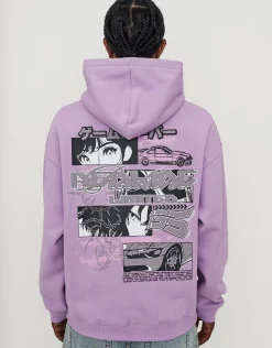 Anime Racing Oversized Hoodie in Neon Lilac