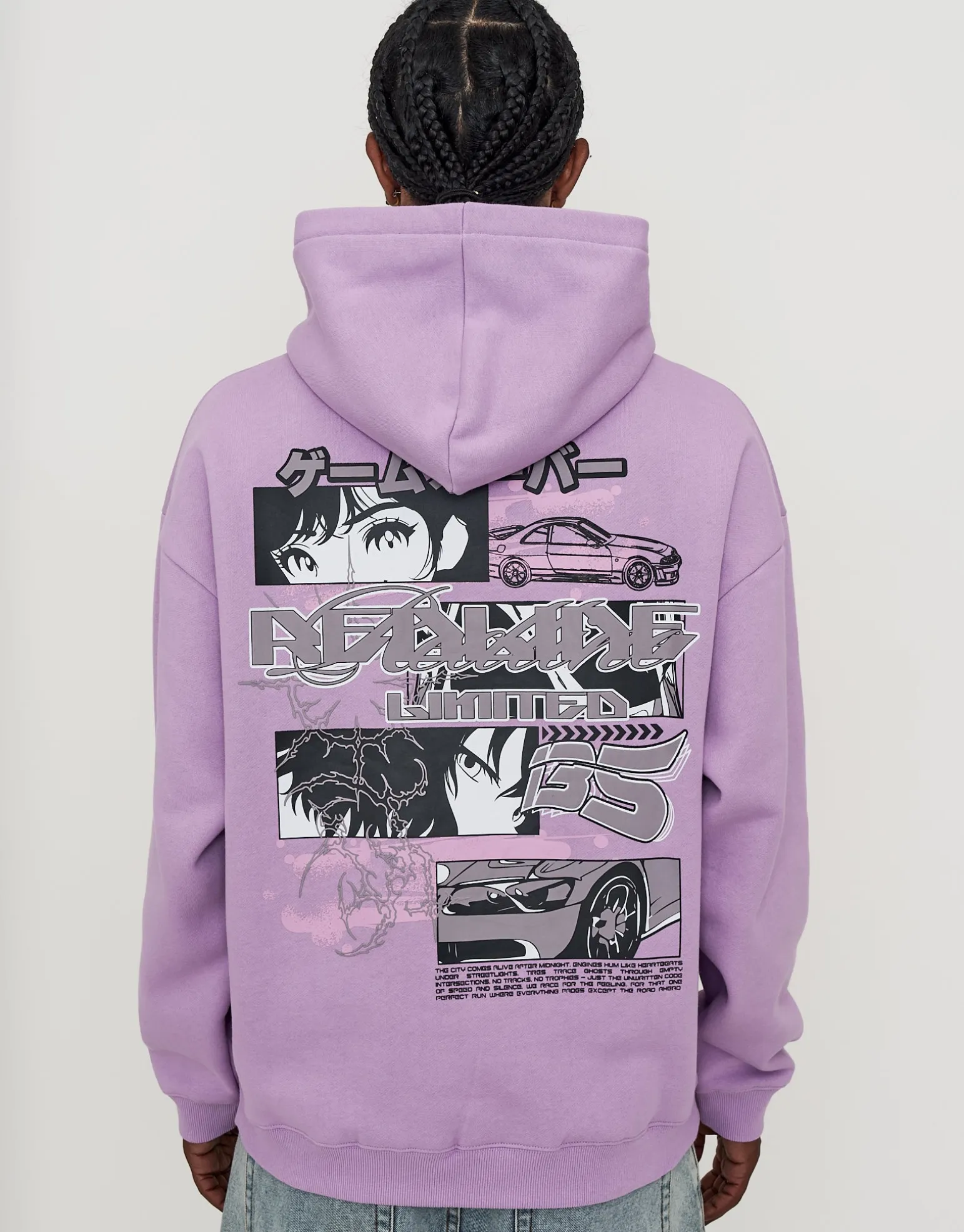 Anime Racing Oversized Hoodie in Neon Lilac