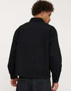 Axis Zip Up Long Sleeve Overshirt in Washed Black