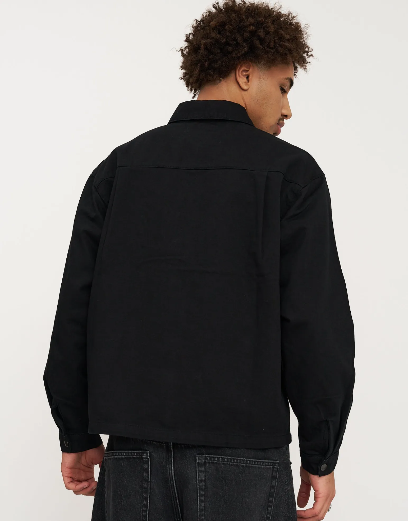 Axis Zip Up Long Sleeve Overshirt in Washed Black