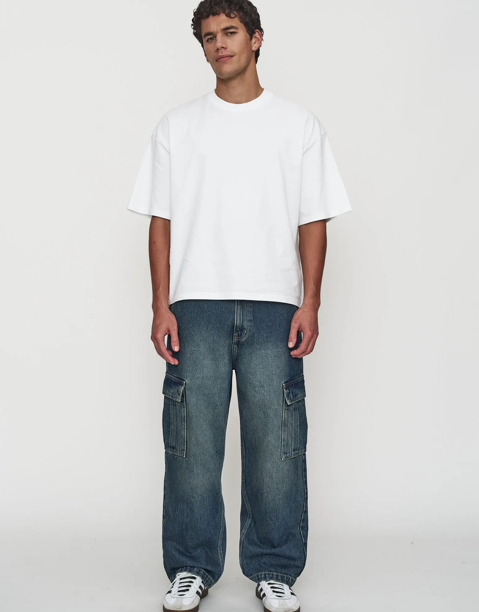Baggy Fit Denim Cargo Jeans in Vigor Blue