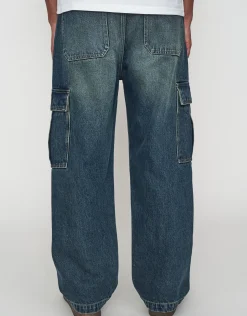 Baggy Fit Denim Cargo Jeans in Vigor Blue