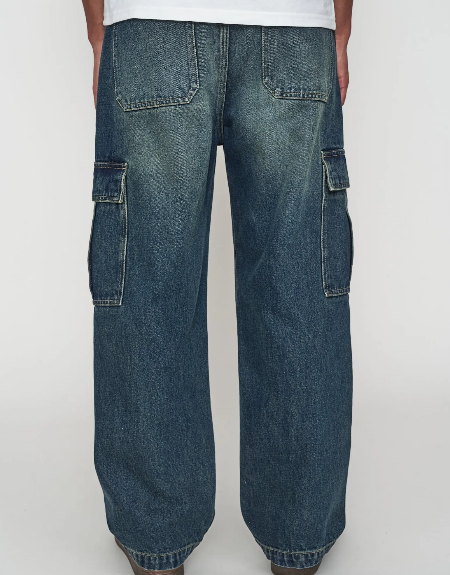 Baggy Fit Denim Cargo Jeans in Vigor Blue