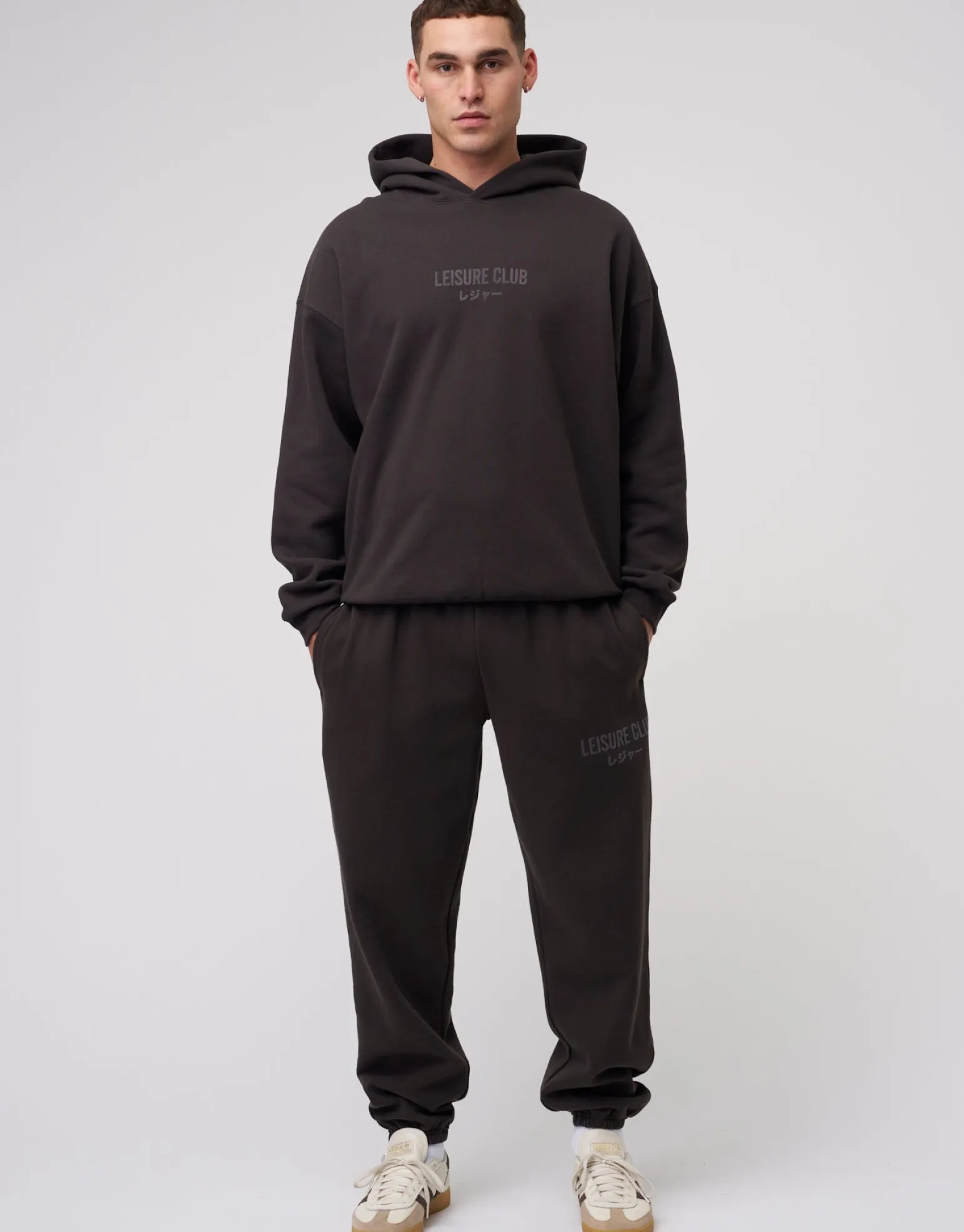 Baggy Leisure Club Cuffed Track Pants in Washed Black