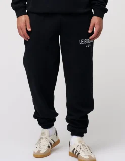 Baggy Leisure Club Cuffed Track Pants in Black