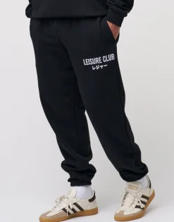 Baggy Leisure Club Cuffed Track Pants in Black