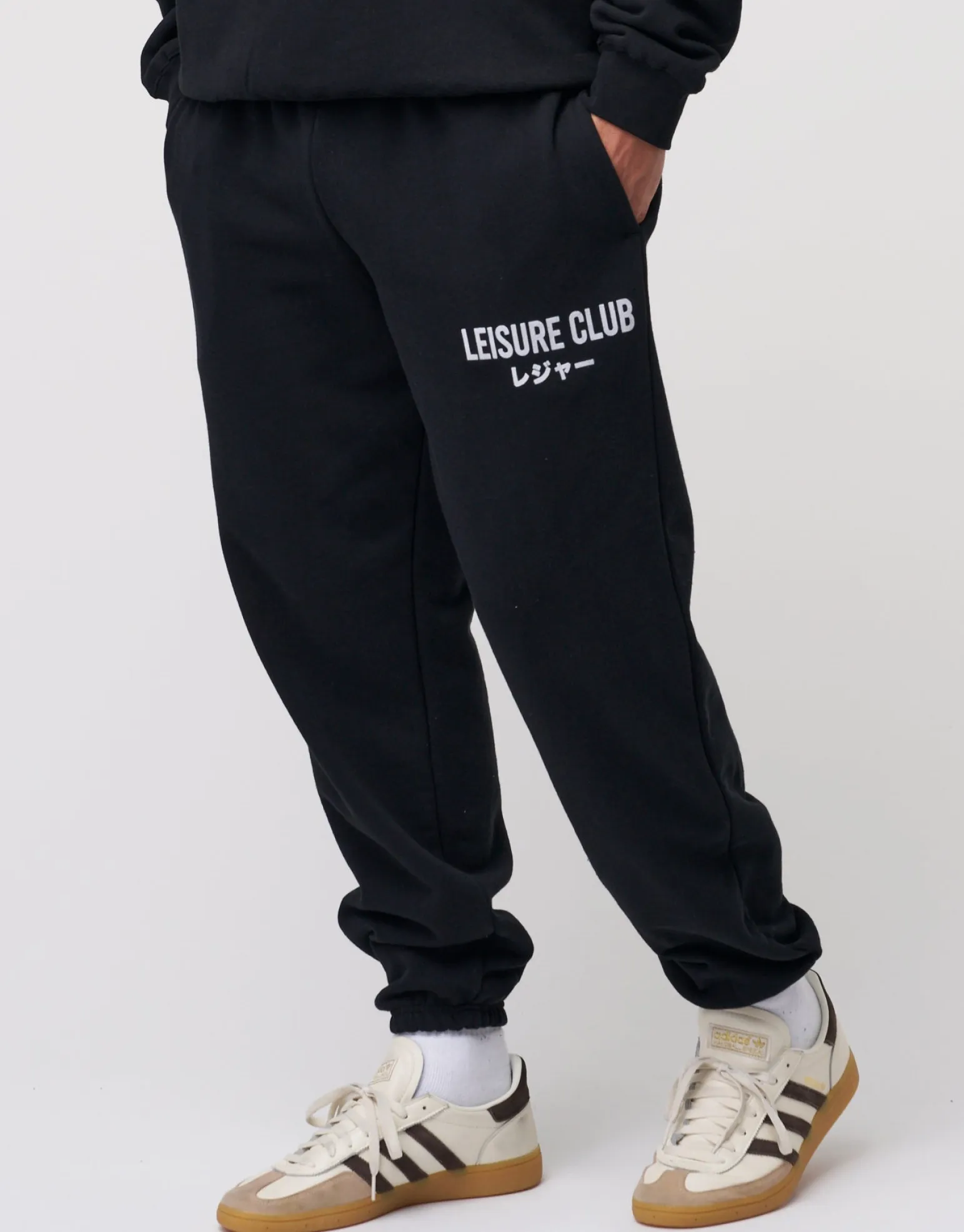 Baggy Leisure Club Cuffed Track Pants in Black