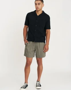 Bedford Linen Relaxed Fit Short Sleeve Shirt in Dusty Blue