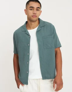 Bedford Linen Relaxed Fit Short Sleeve Shirt in Khaki