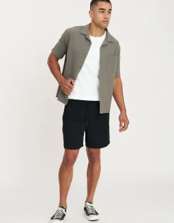 Bedford Linen Relaxed Fit Short Sleeve Shirt in Black
