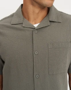 Bedford Linen Relaxed Fit Short Sleeve Shirt in Black