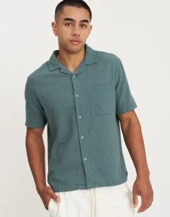 Bedford Linen Relaxed Fit Short Sleeve Shirt in Black
