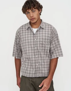 Berkley Cropped Check Short Sleeve Shirt in Grey