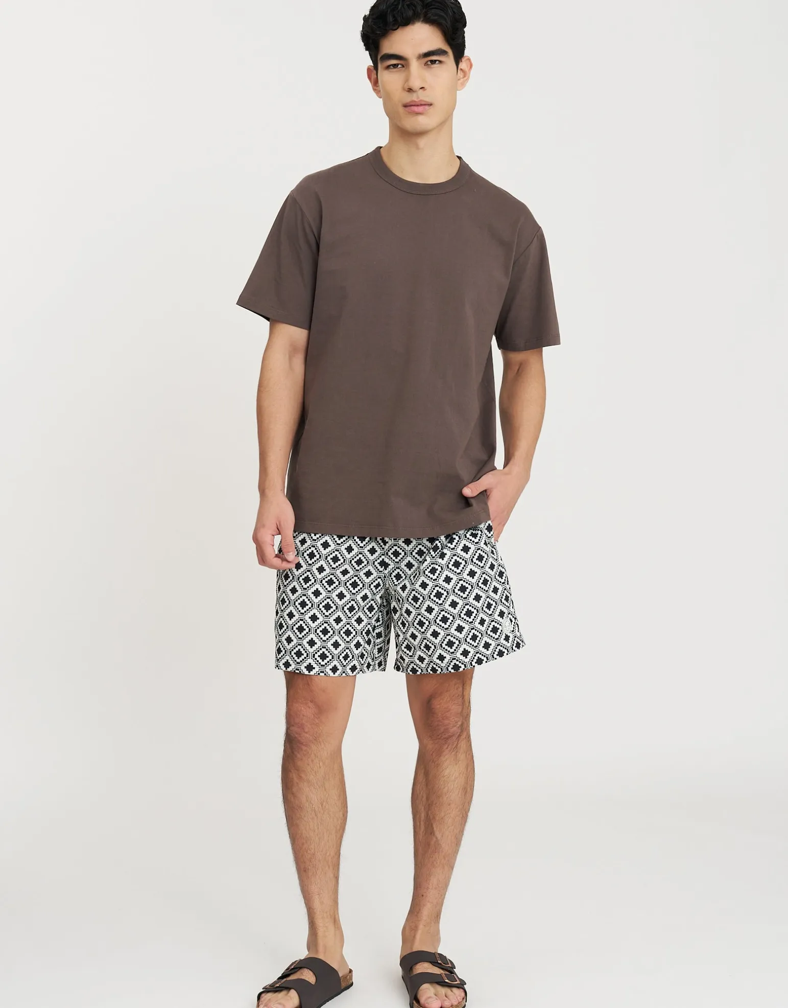 Calais Geo Swim Shorts in Off White