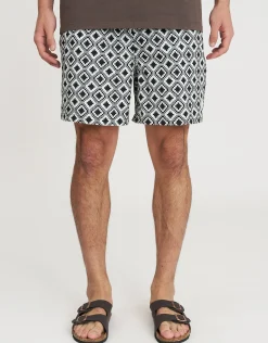 Calais Geo Swim Shorts in Off White
