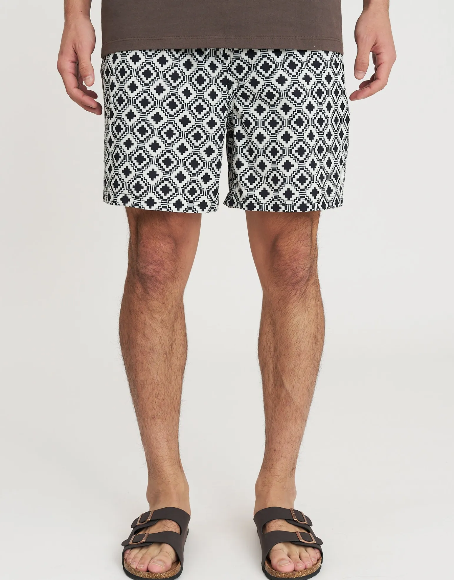 Calais Geo Swim Shorts in Off White