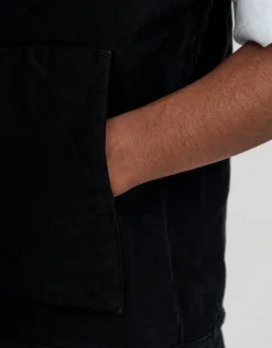Canvas Zip Up Vest in Washed Black
