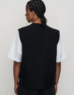 Canvas Zip Up Vest in Washed Black
