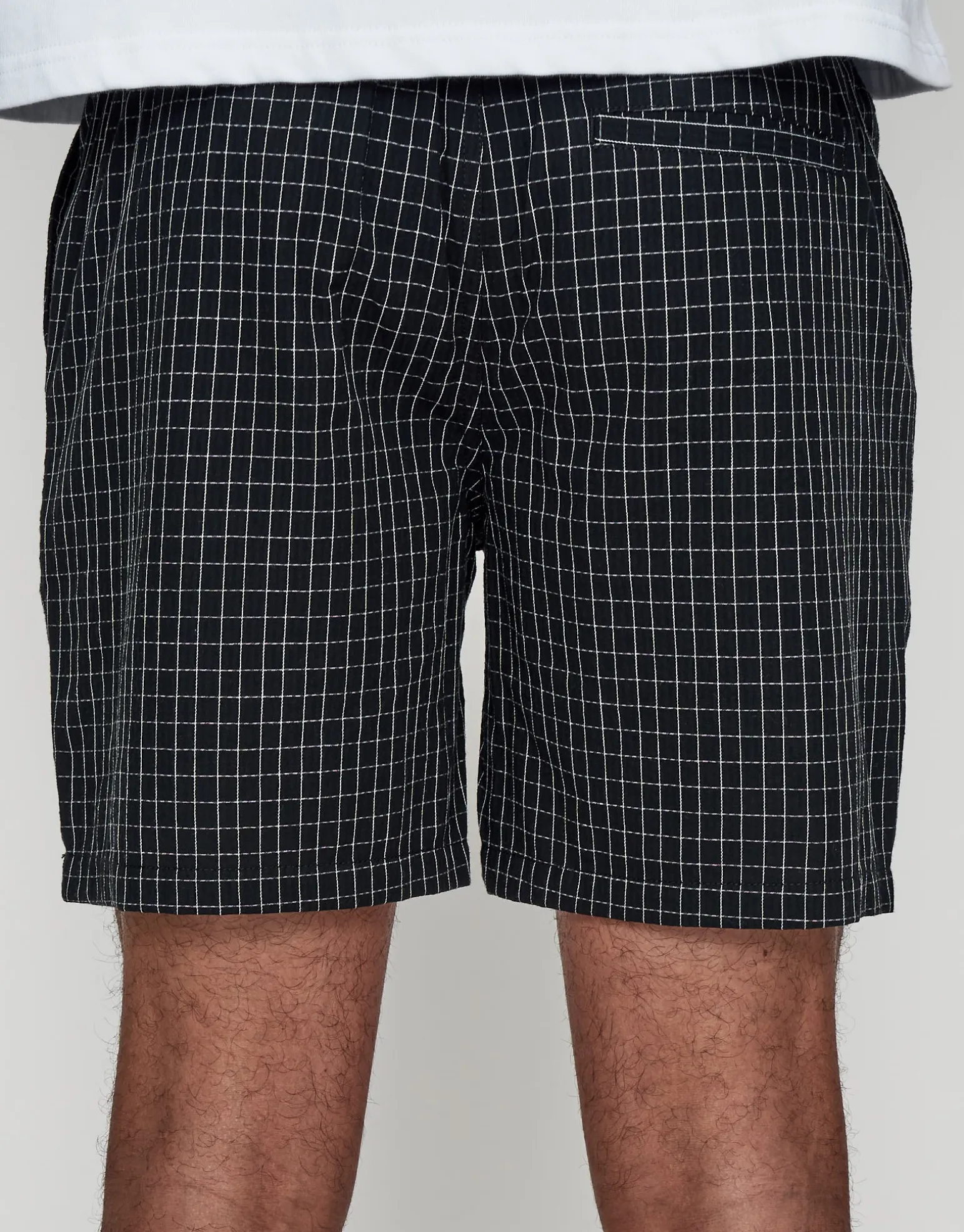 Check Pattern Elastic Waist Shorts in Black