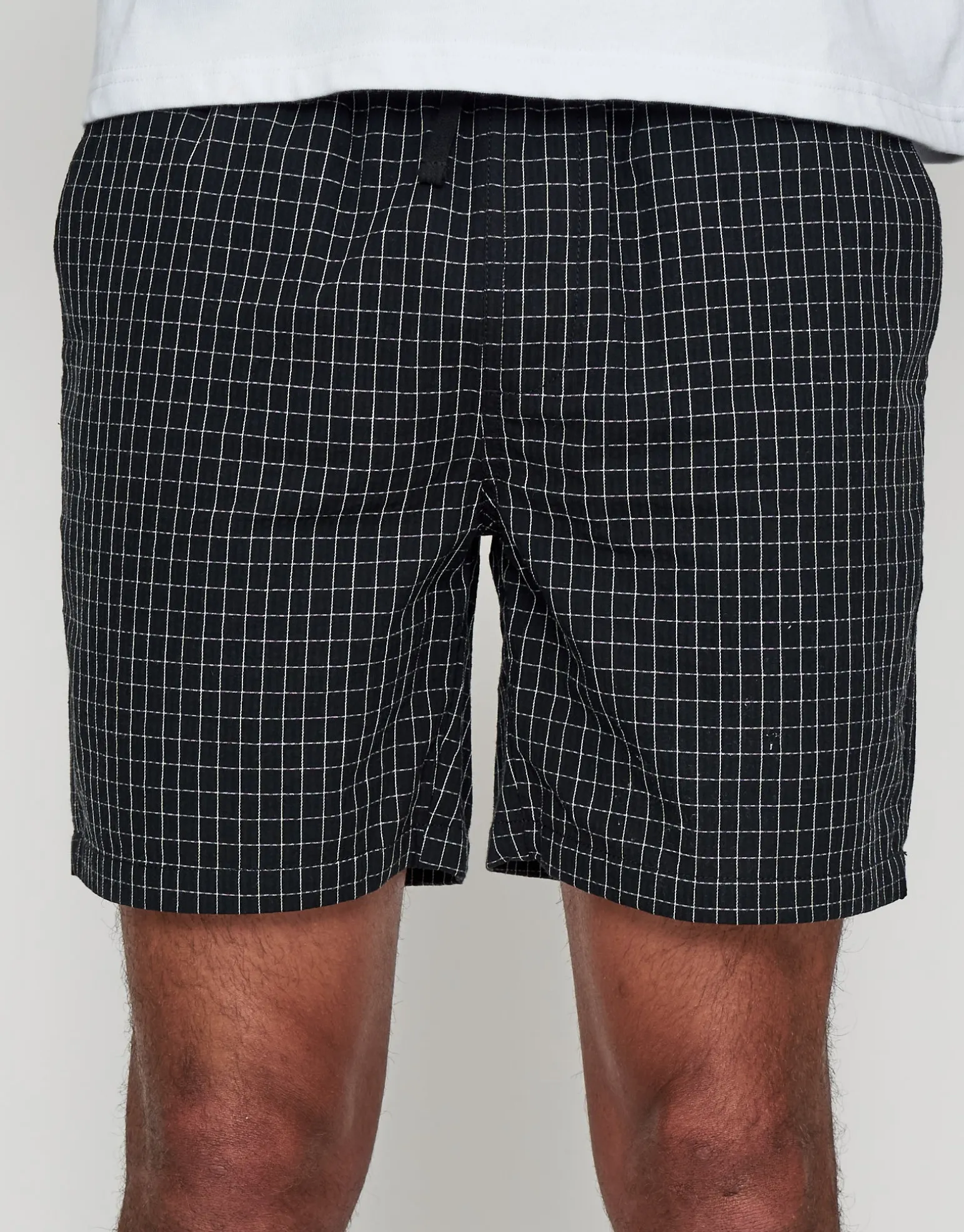 Check Pattern Elastic Waist Shorts in Black