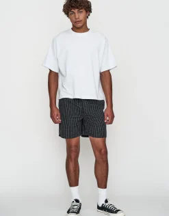 Check Pattern Elastic Waist Shorts in Black