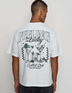 Cocktail Club Relaxed Fit T Shirt in Blanc