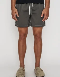 Contrast Stitch Swim Shorts in Black