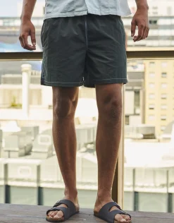 Contrast Stitch Swim Shorts in Black