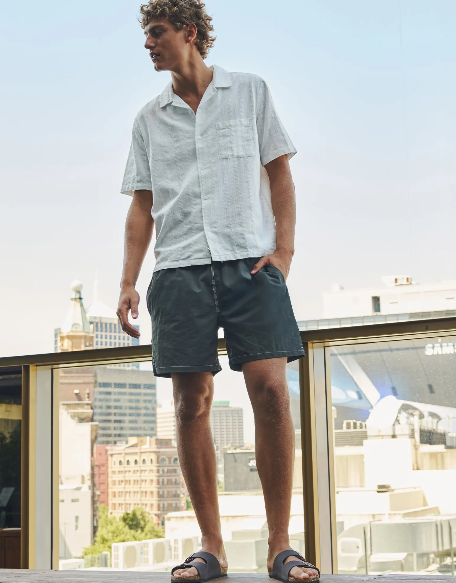 Contrast Stitch Swim Shorts in Azure Blue