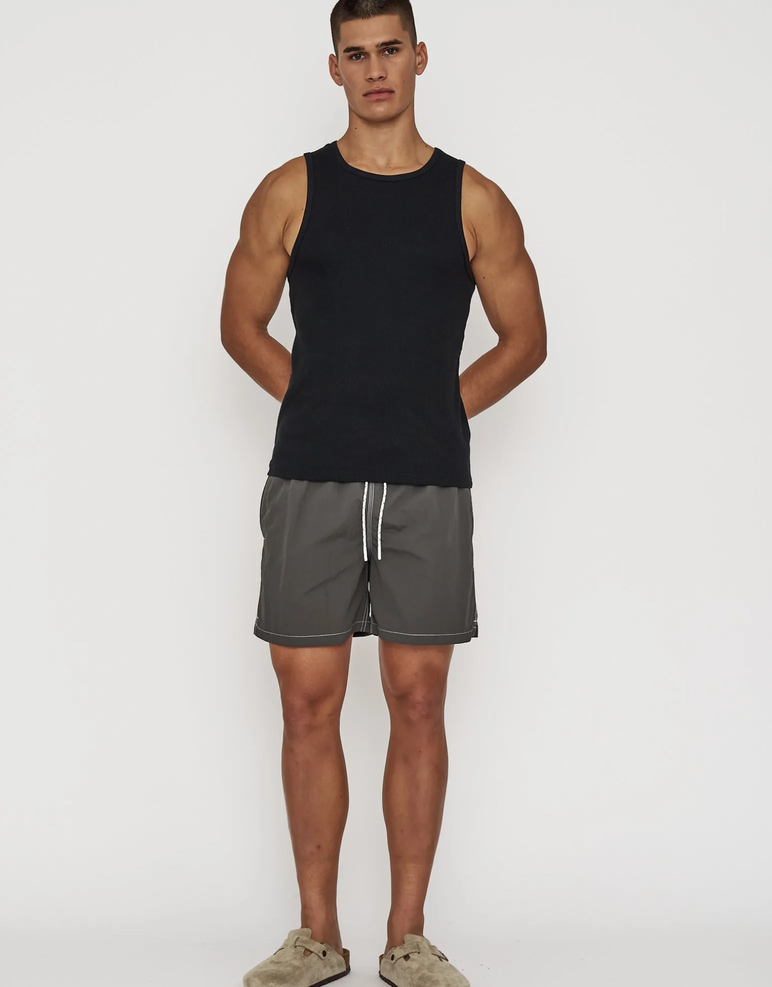 Contrast Stitch Swim Shorts in Azure Blue