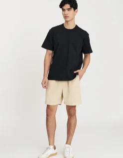 Cord Elastic Waist Walk Shorts in Washed Black