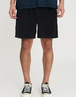 Cord Elastic Waist Walk Shorts in Washed Black