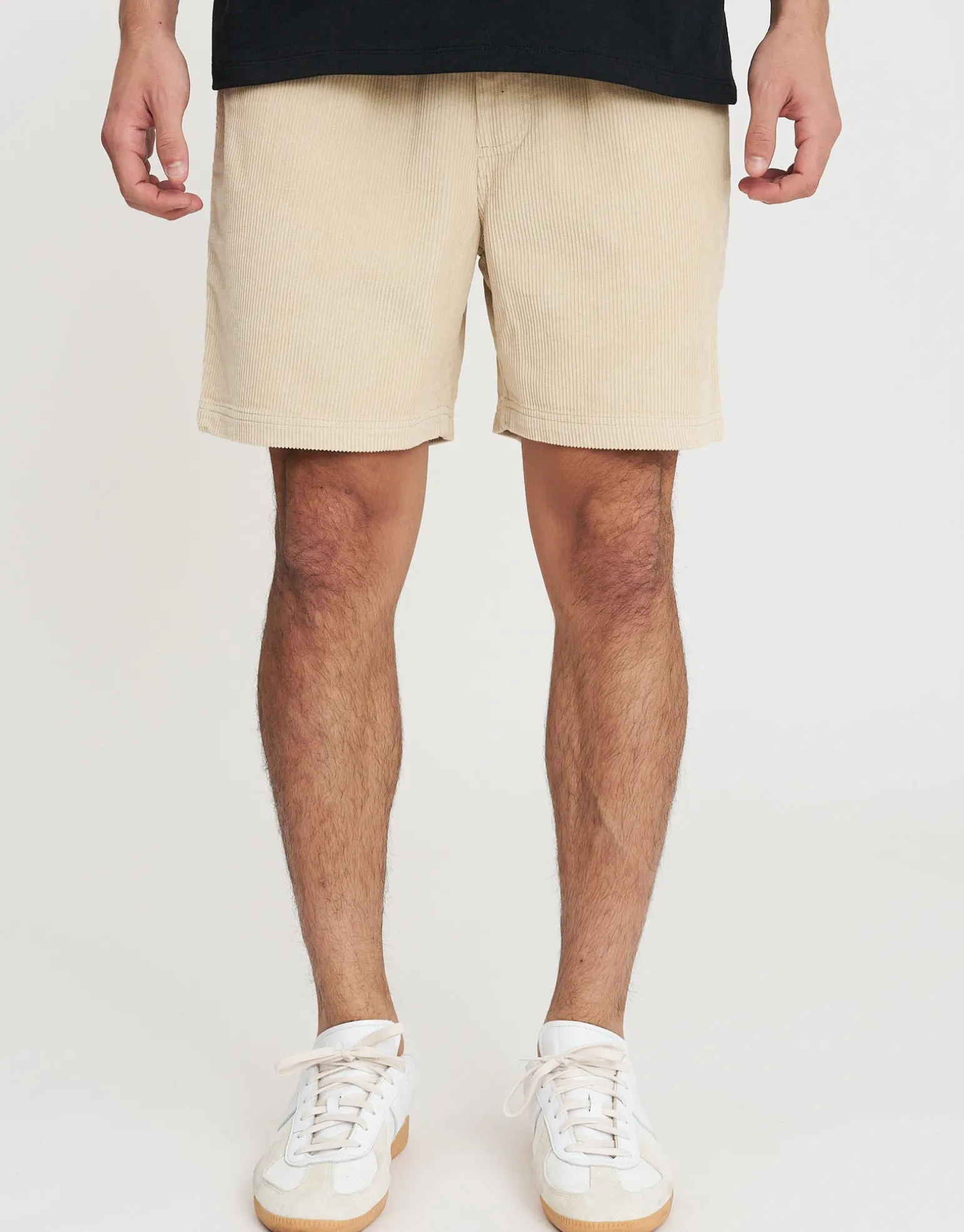 Cord Elastic Waist Walk Shorts in Beige