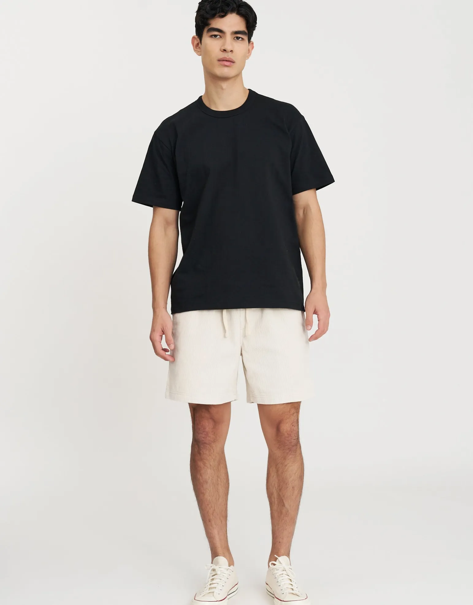 Cord Elastic Waist Walk Shorts in Beige