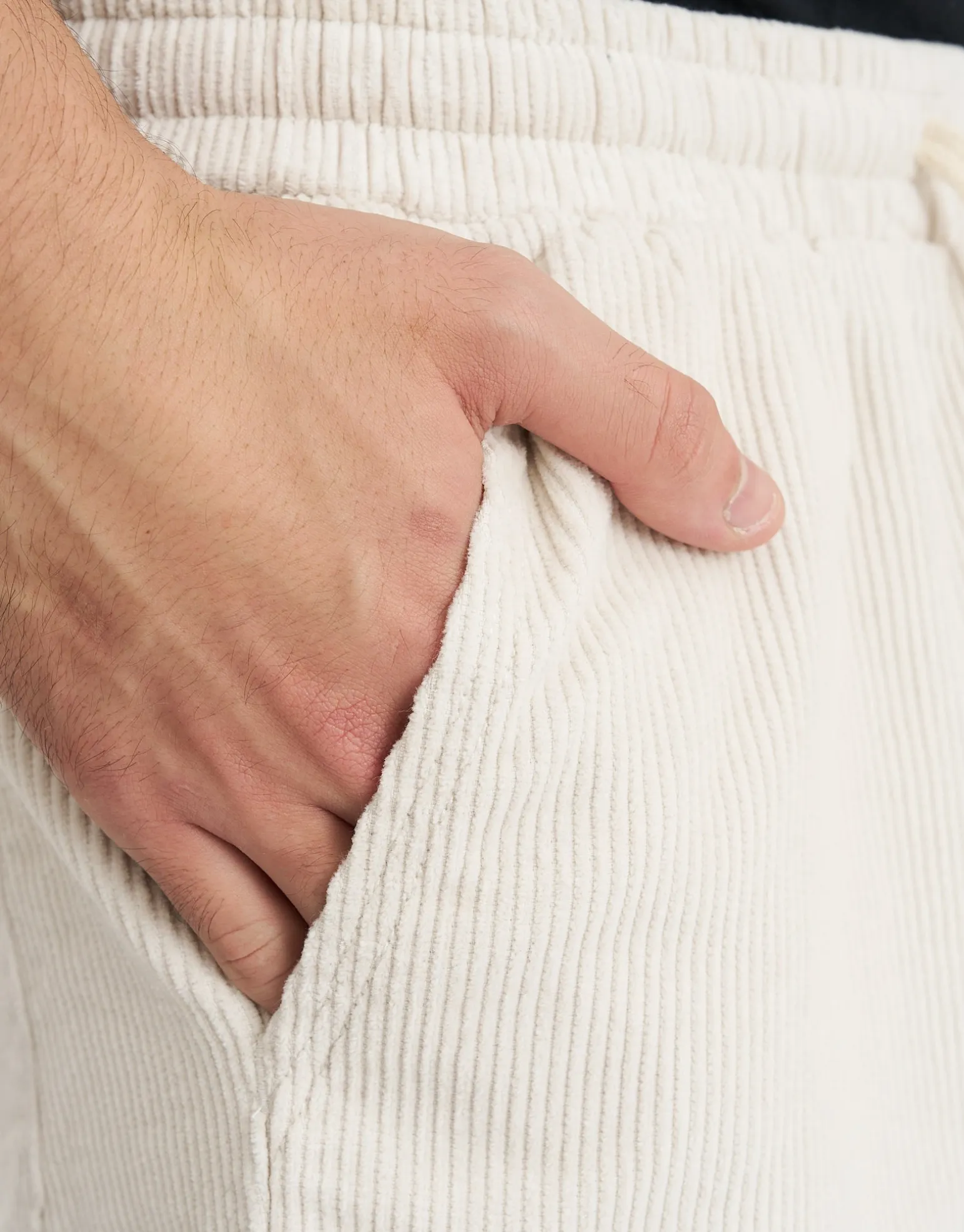 Cord Elastic Waist Walk Shorts in Beige