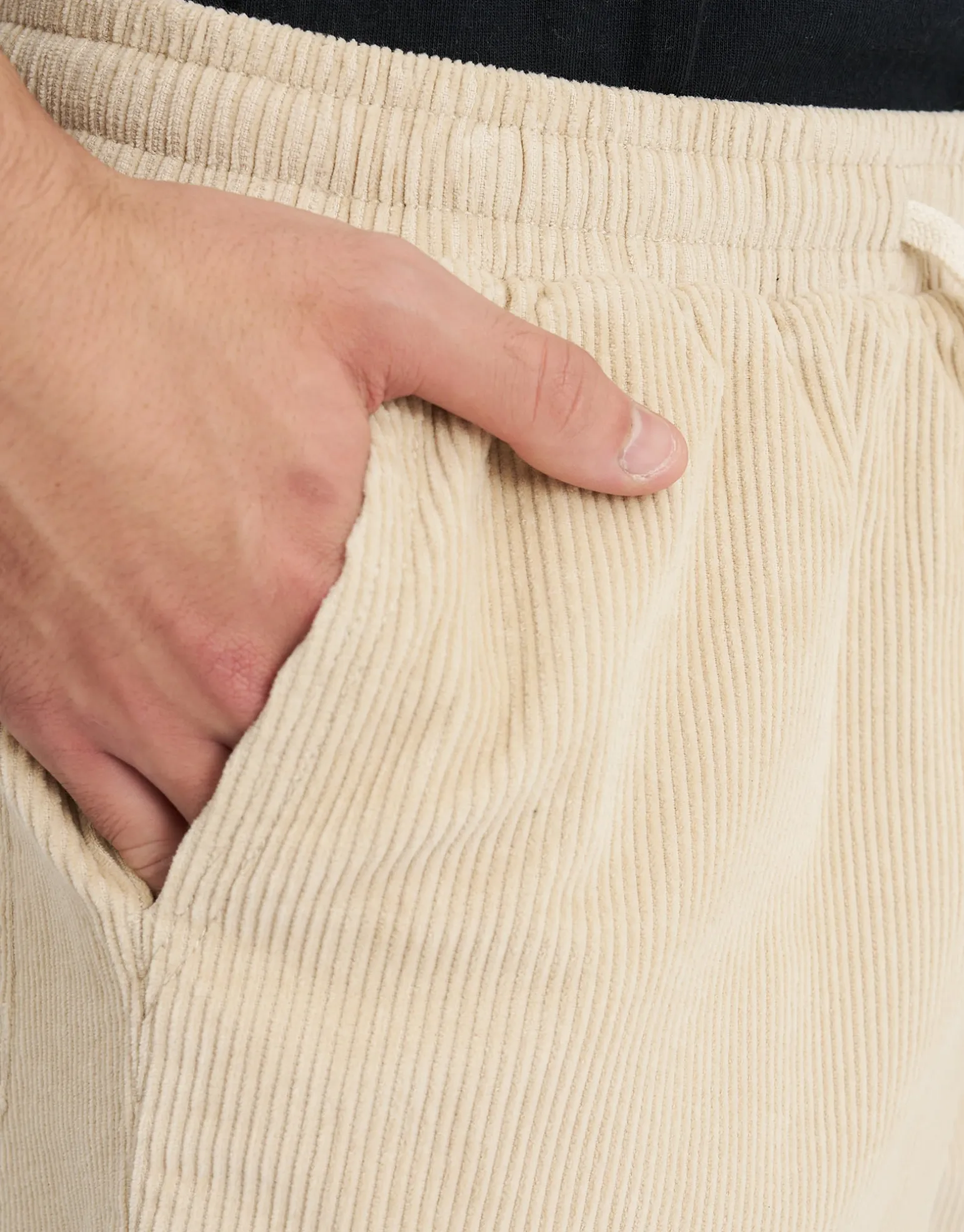 Cord Elastic Waist Walk Shorts in Beige