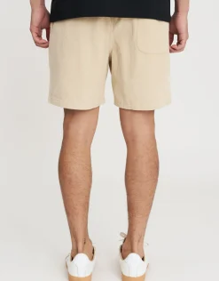 Cord Elastic Waist Walk Shorts in Beige