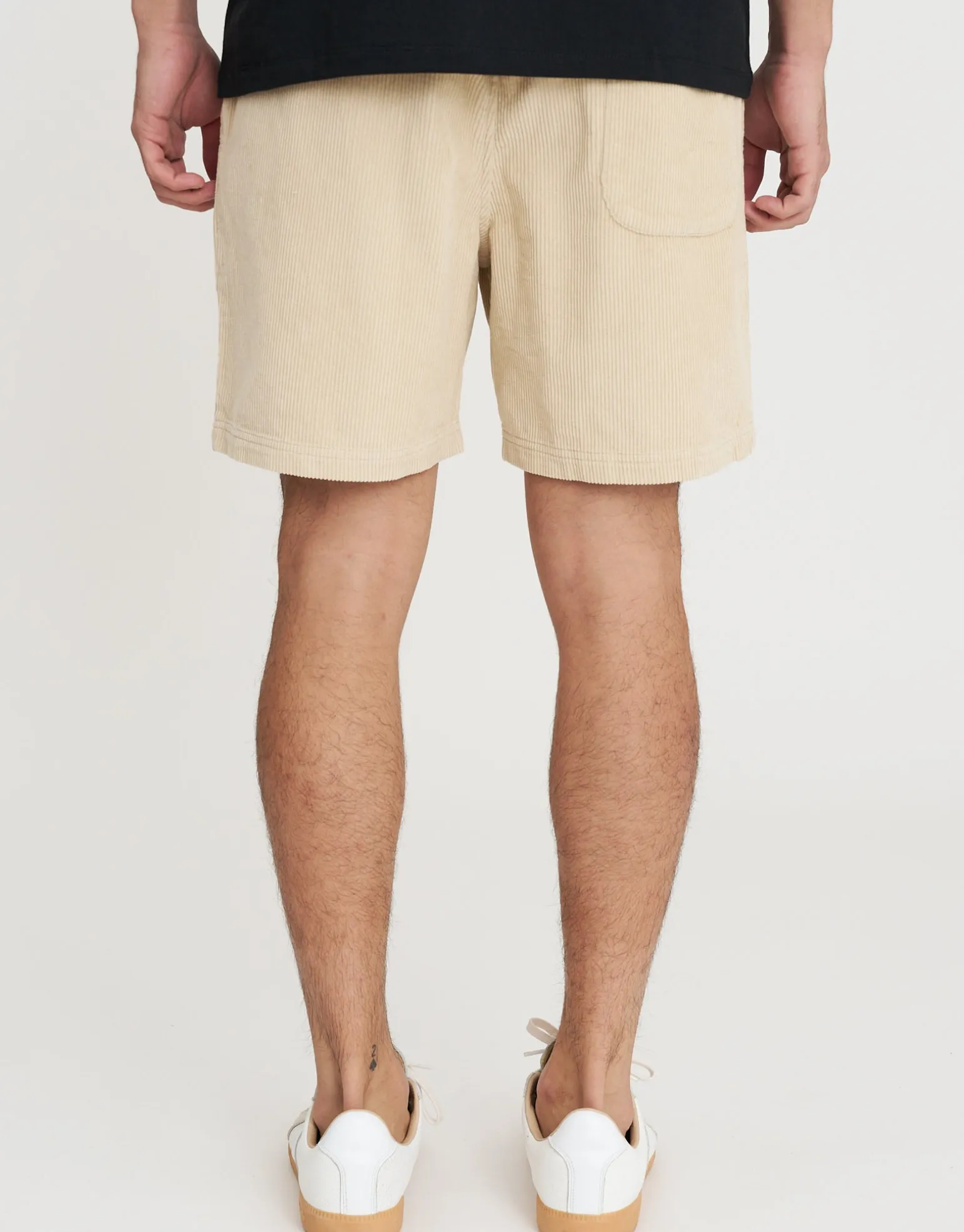 Cord Elastic Waist Walk Shorts in Beige