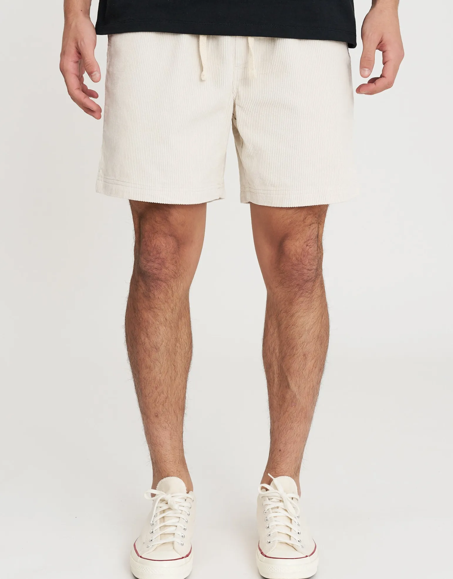 Cord Elastic Waist Walk Shorts in Beige