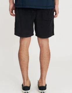 Cord Elastic Waist Walk Shorts in Steel Blue