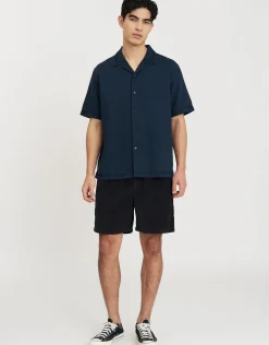 Cord Elastic Waist Walk Shorts in Steel Blue