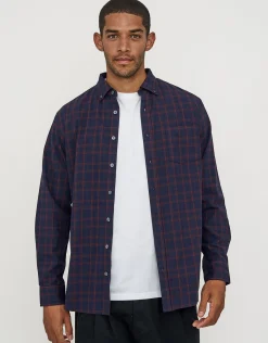Crimson Check Long Sleeve Shirt in Navy