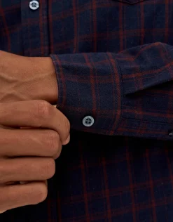 Crimson Check Long Sleeve Shirt in Navy
