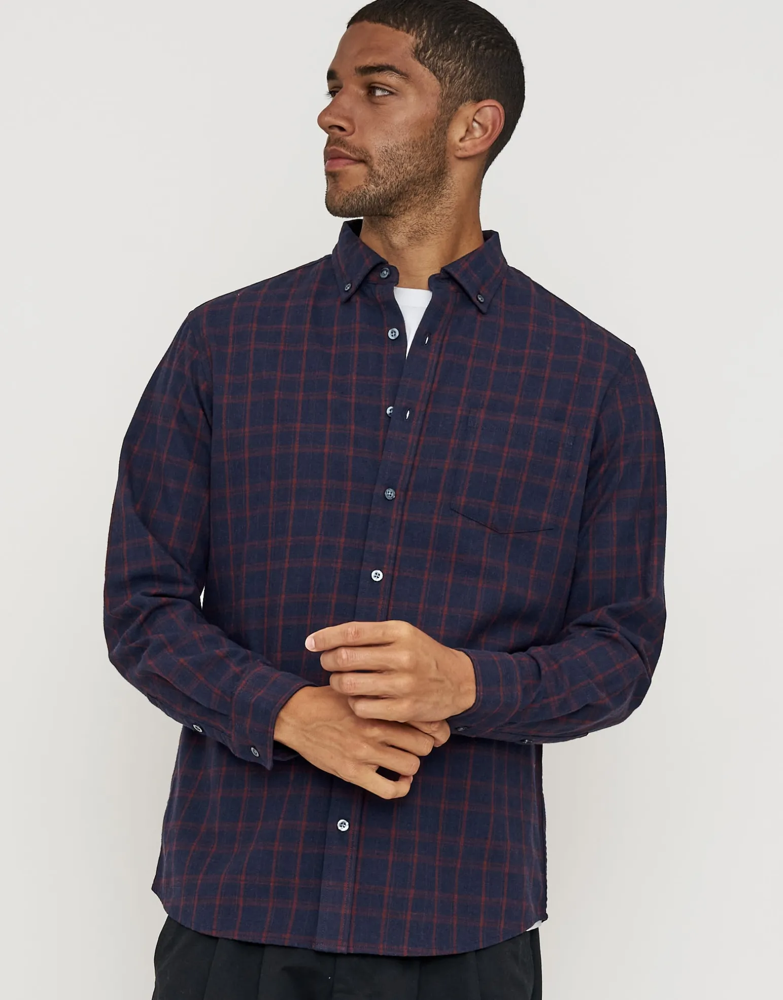 Crimson Check Long Sleeve Shirt in Navy