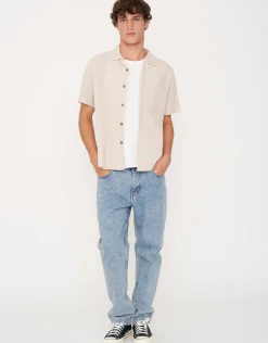 Crinkled Texture Short Sleeve Shirt in Moon