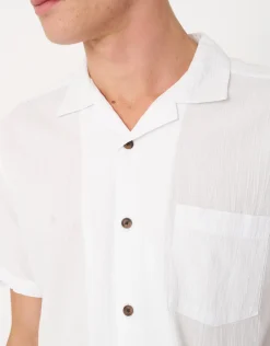 Crinkled Texture Short Sleeve Shirt in Beige